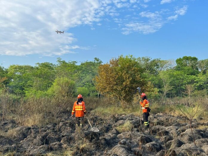 Com aeronaves e equipes em solo, bombeiros de MS atuam Com aeronaves e equipes em solo, bombeiros de MS atuam para controlar incêndio no Pantanal