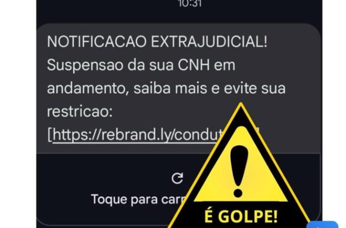 SMS com notificação extrajudicial de suspensão de CNH em nome SMS com notificação extrajudicial de suspensão de CNH em nome do Detran-MS é golpe