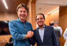 Ao lado de Riedel e Lucas Foroni, Coronel David reforça apoio a investimentos que aceleram a universalização do asfalto e saneamento em Rio Brilhante